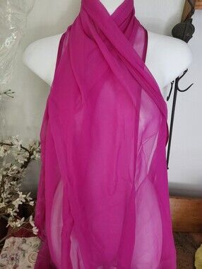 Vtg Bernie Of New York Hot Pink Sheer Silk Scarf/Wrap  21x70 Inches